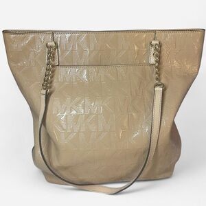 Michael Kors Beige Patent Leather-Signature Embossed-Jet Set